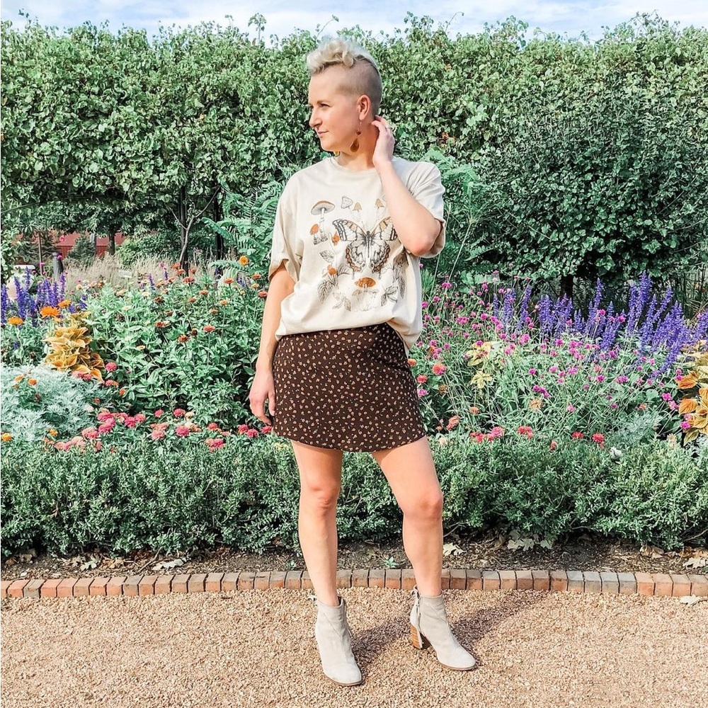 Garage Clothing Brown Mini Skirt with Pink Flowers